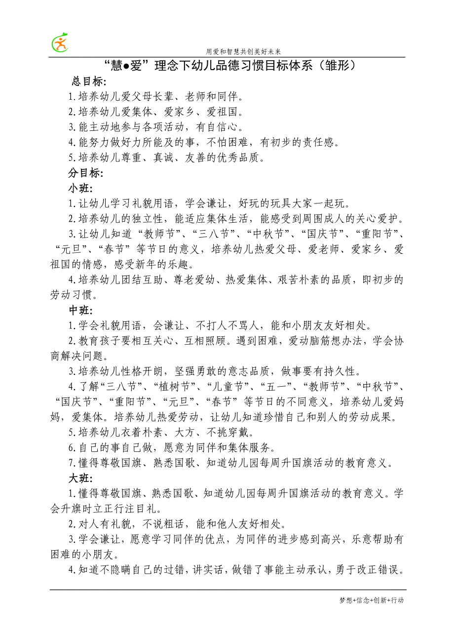 慧爱理念下幼儿品德习惯目标体系（雏形）_第1页