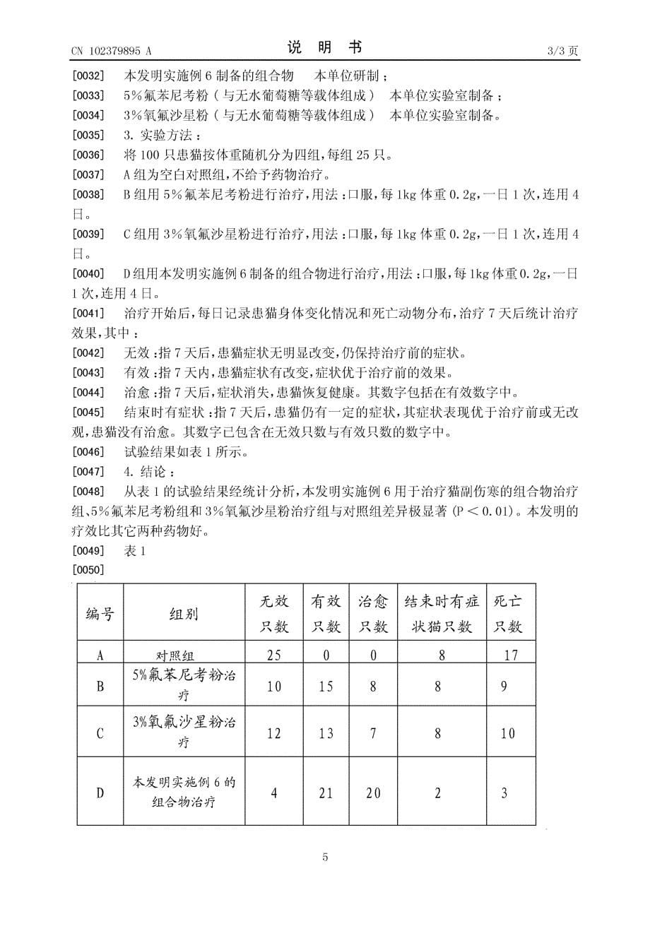 CN201110330924.4-用于治疗猫副伤寒的组合物及其制备方法_第5页