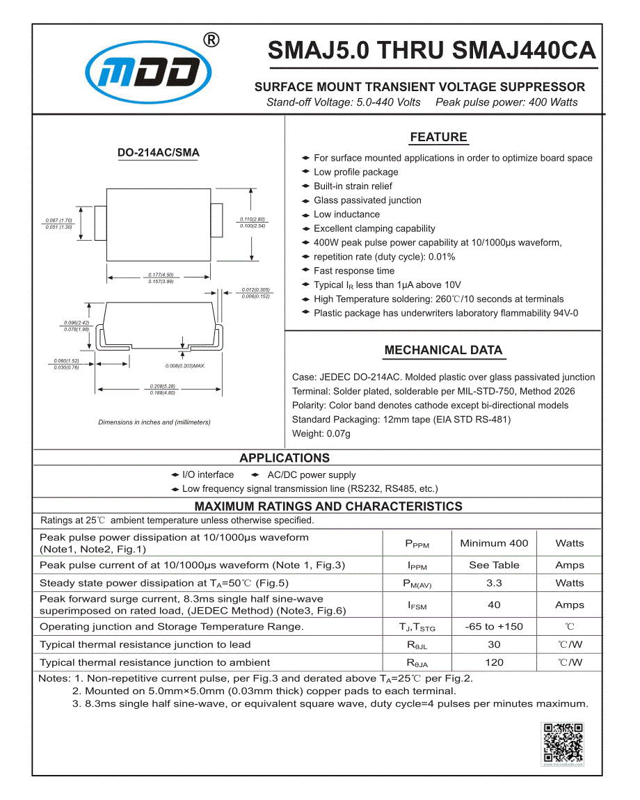 SMAJ50 THRU SMAJ440CA MDD规格书_电子电路_工程科技_专业资料_第1页