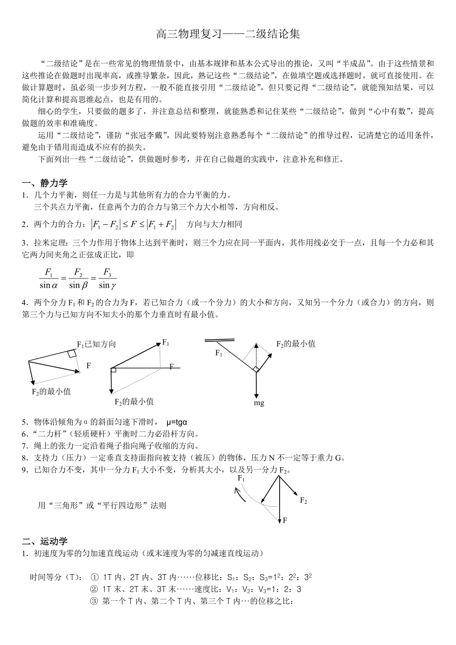 高三物理复习——二级结论集_第1页