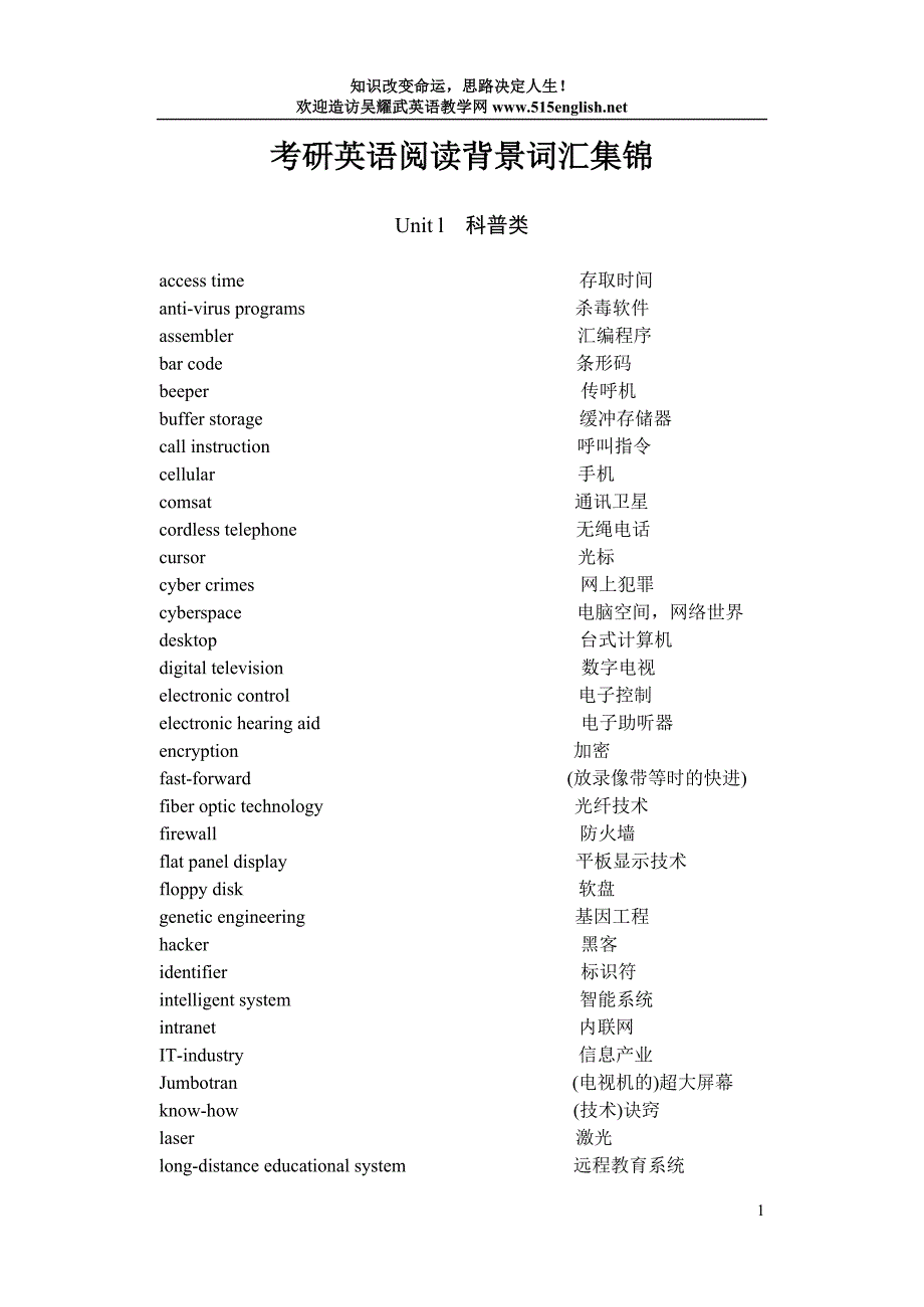 考研英语阅读背景词汇集锦_第1页