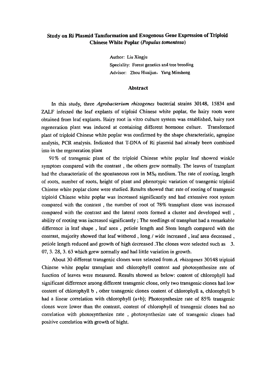 Ri质粒转化三倍体毛白杨及外源基因表达的研究_第2页