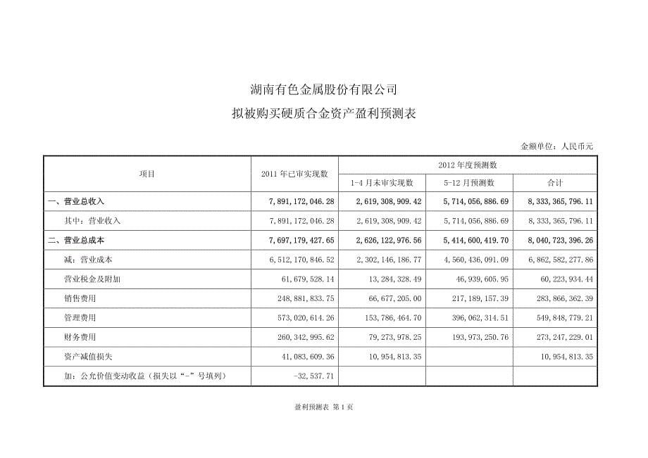 ST 中钨：拟向湖南有色金属股份有限公司购买资产之盈利预测审核报告_第5页