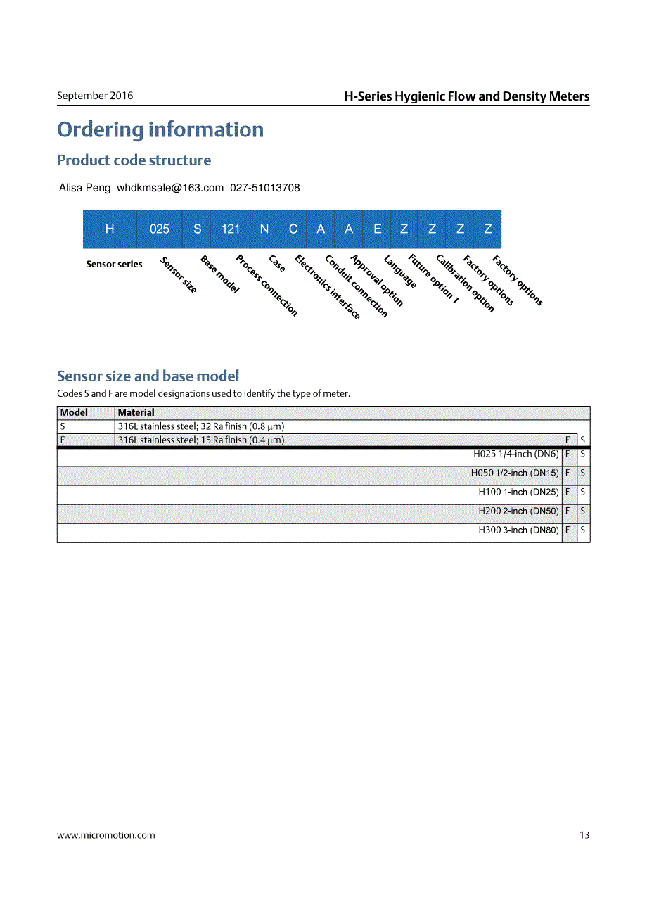 高准H系列卫生型科里奥利流量和密度仪表_第1页