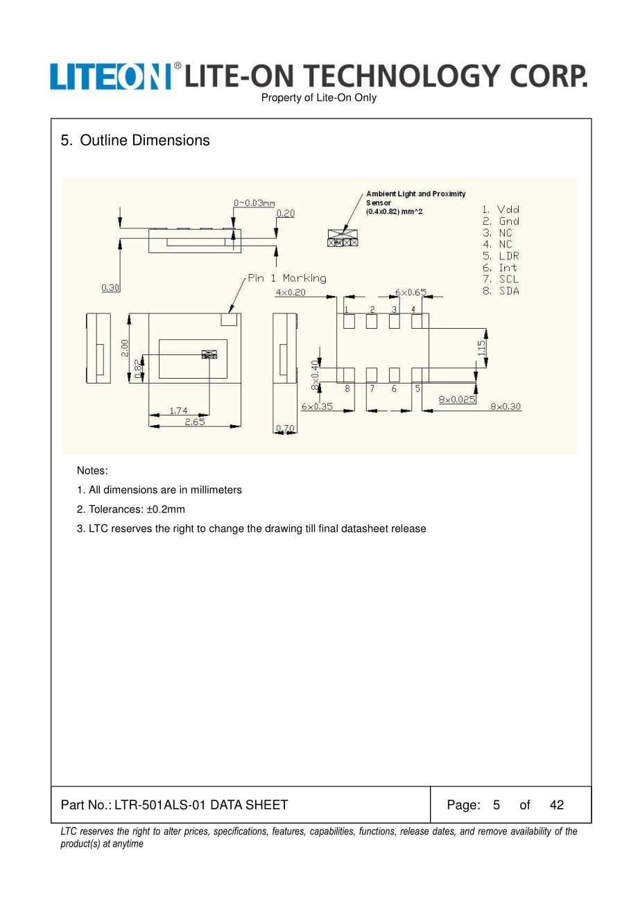 LTR-501ALS-01光宝二合一传感器产品规格书_第5页