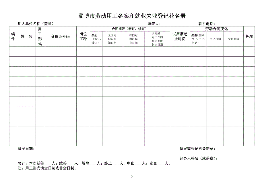 淄博市劳动用工备案和就业失业登记用人单位信息表_第3页