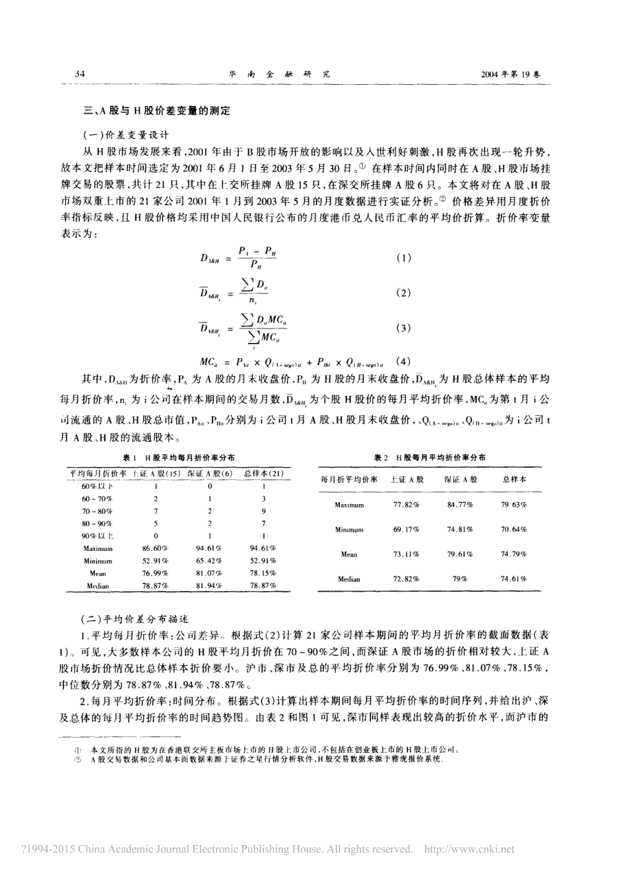 A股与H股价格差异的实证研究_第4页