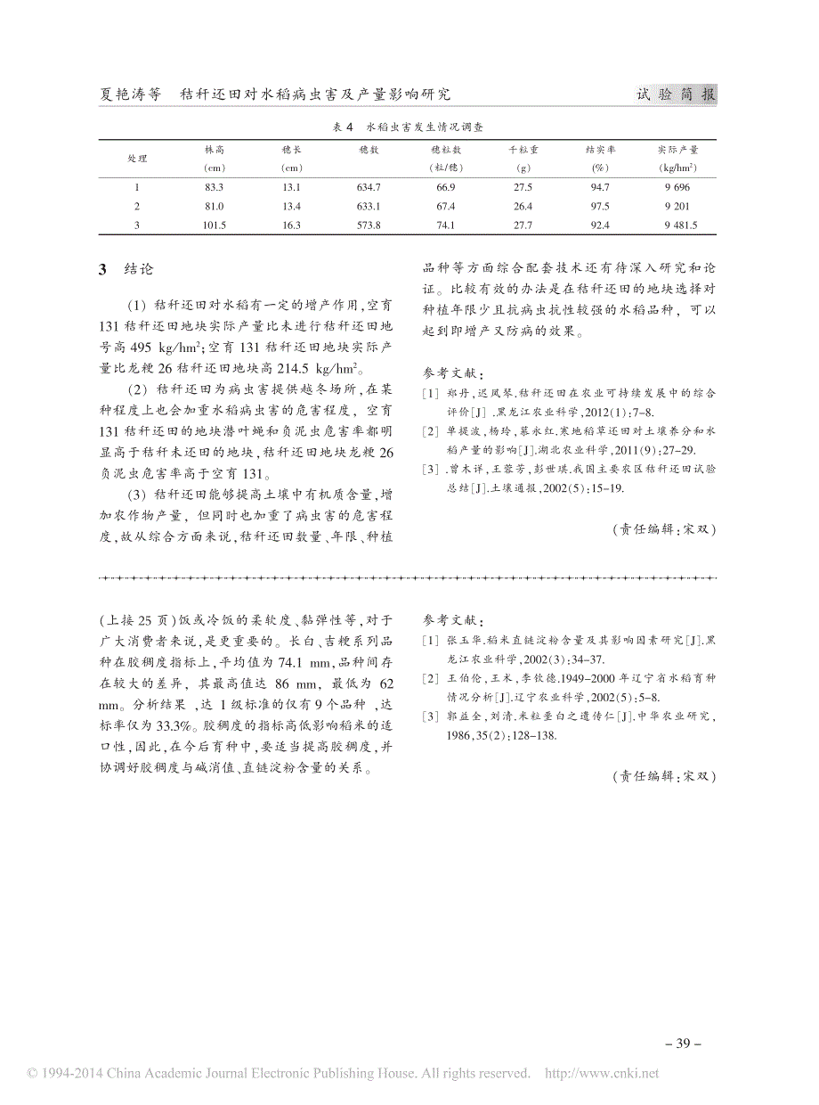 秸秆还田对水稻病虫害及产量影响研究_第3页