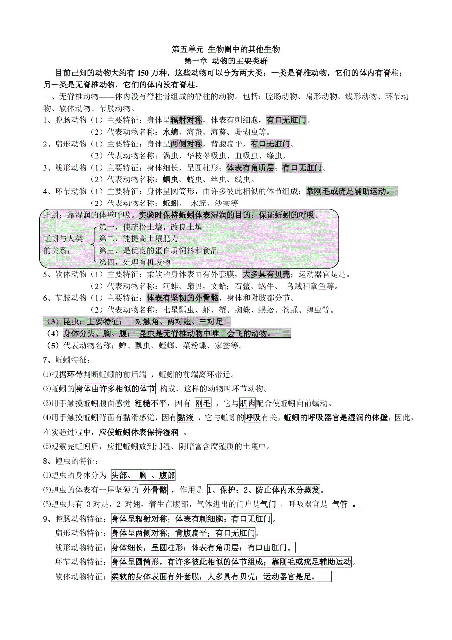 新版八年级上册生物复习提纲_第1页