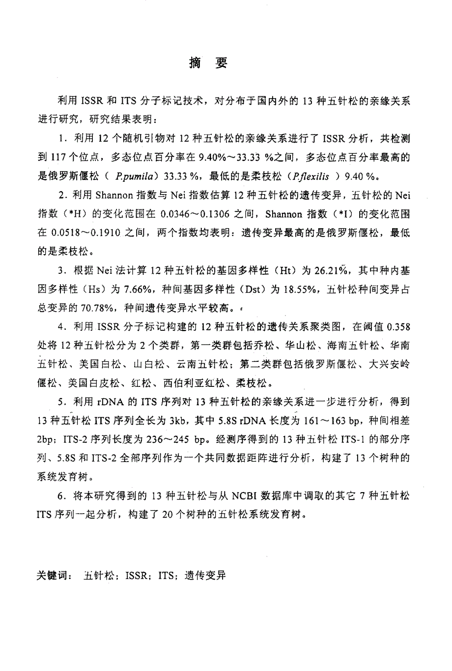 利用ISSR分子标记和rDNA的ITS序列研究五针松亲缘关系_第1页