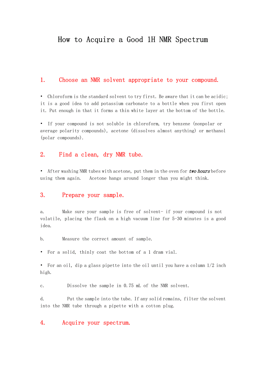 1H NMR注意事项-How to Acquire a Good 1H NMR Spectrum_第1页