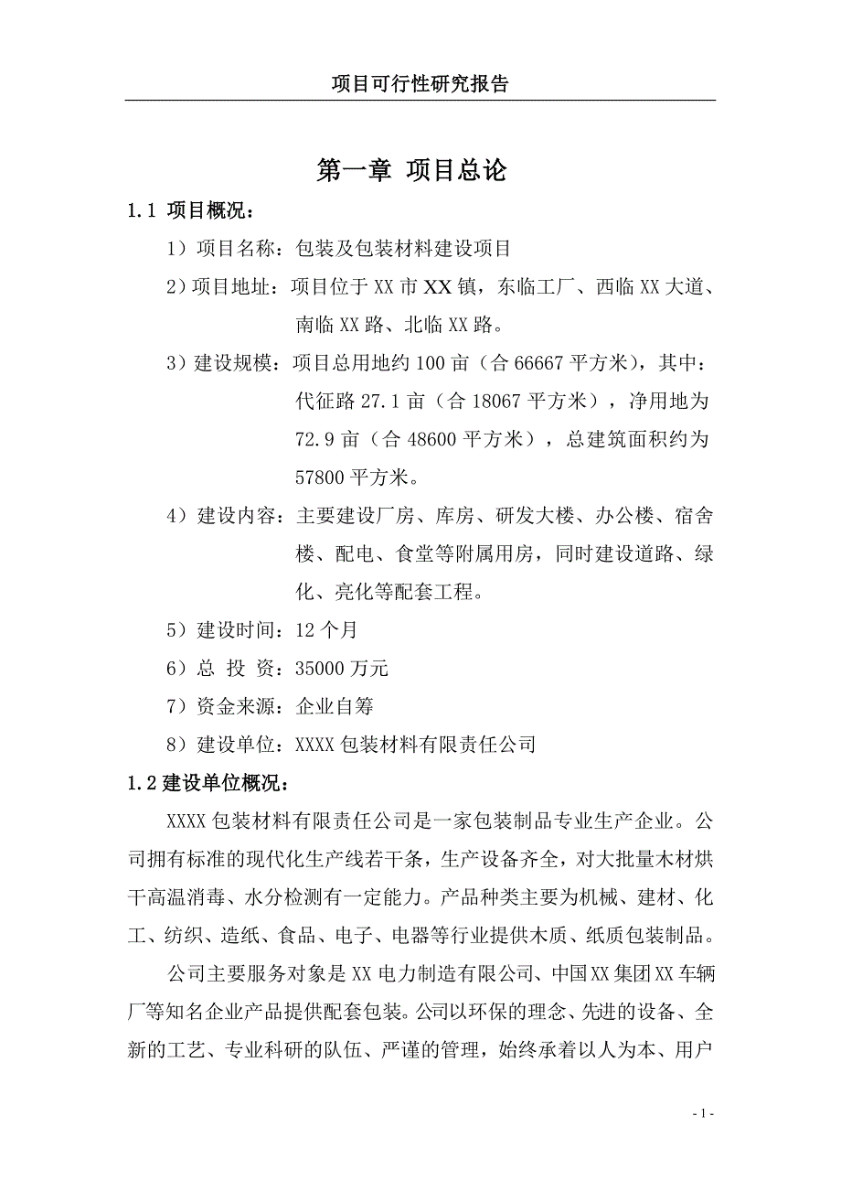 包装及包装材料建设项目可行性研究报告_第1页