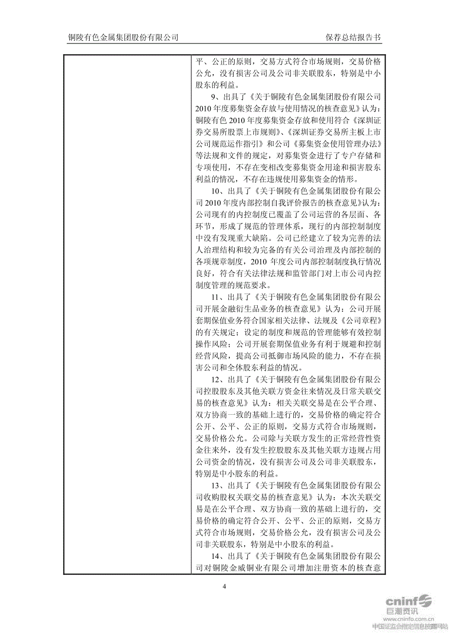 铜陵有色：国信证券股份有限公司关于公司可转换公司债券的保荐总结报告书_第4页