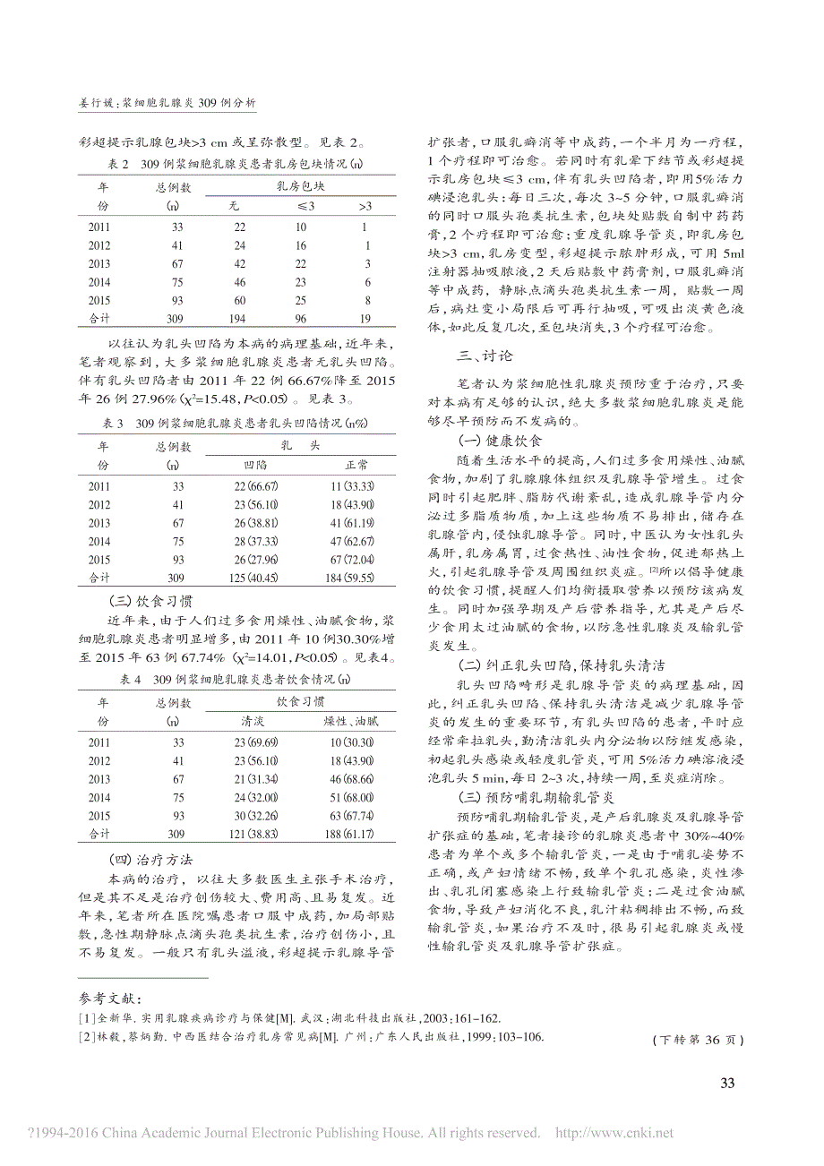 浆细胞乳腺炎309例分析_姜行媛_第2页