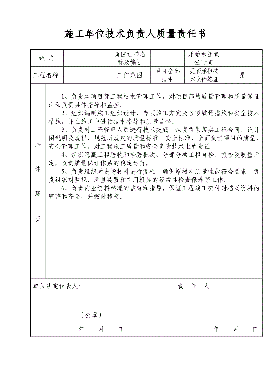 施工单位各人员质量责任书_图文_第1页