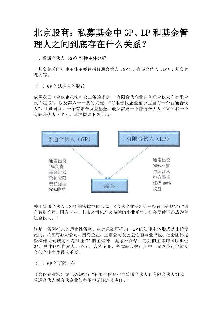 北京股商私募基金中GP、LP和基金管理人之间到底存在什_第1页