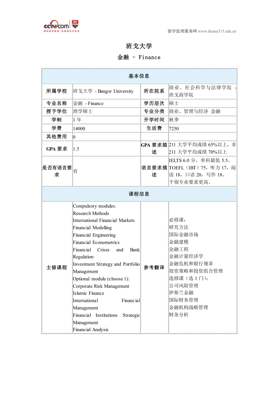 班戈大学金融硕士专业_第1页