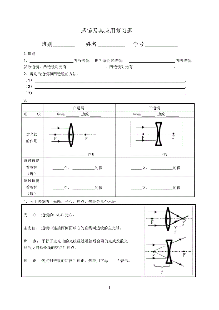 第四章透镜及其应用复习题_第1页