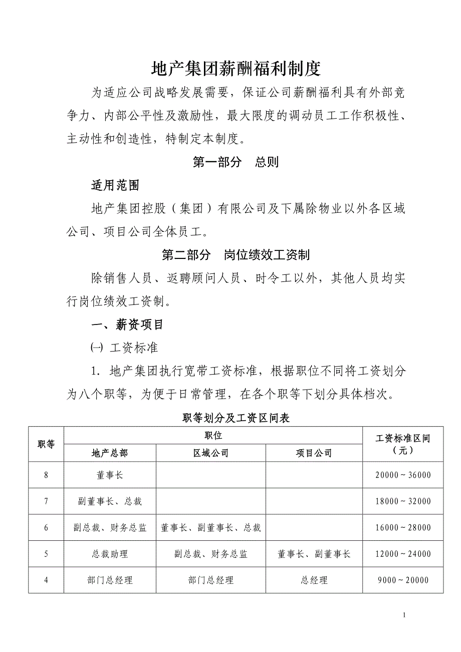 国内某地产集团薪酬福利制度_第1页