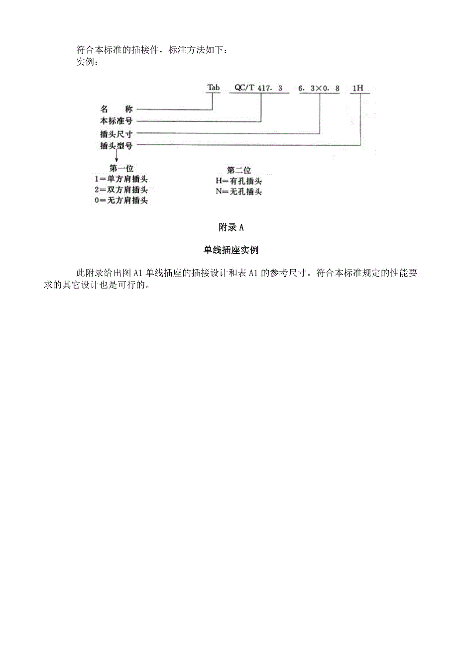 QC T 417.3-2001车用电线束插接器第3部分  单线片式插接件的尺寸和特殊要求_第4页