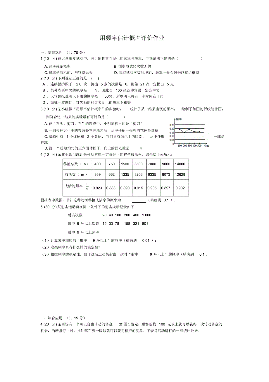 用频率估计概率评价作业_第1页