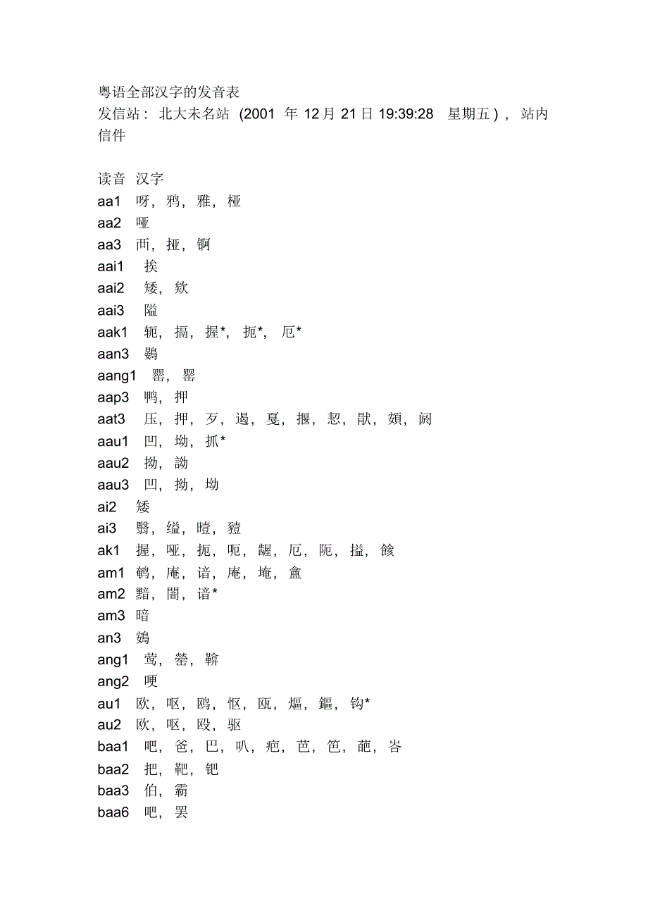 粤语全部汉字发音表2011_第1页