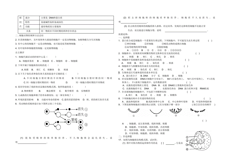 细胞核—系统的控制中心(导学案)_第2页