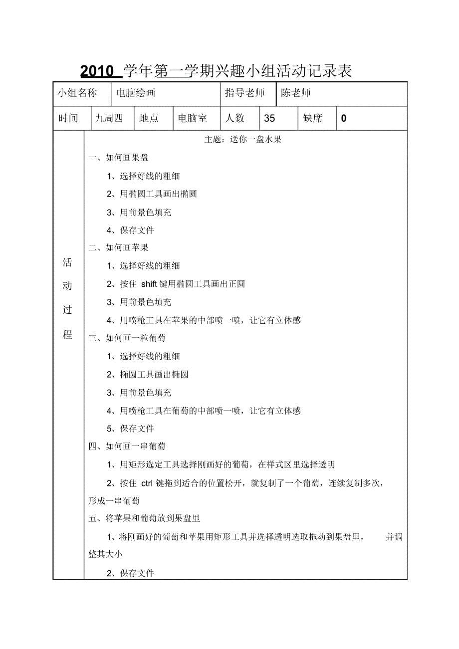 电脑绘画兴趣小组活动记录表_第5页