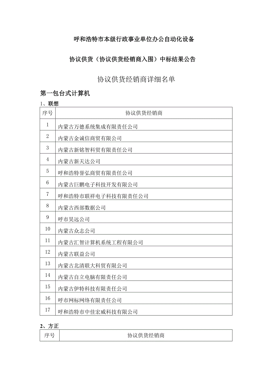 协议供货（协议供货经销商入围）中标结果_第1页