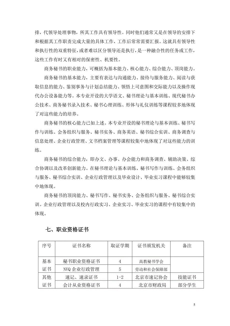 商务秘书专业教学计划_第5页