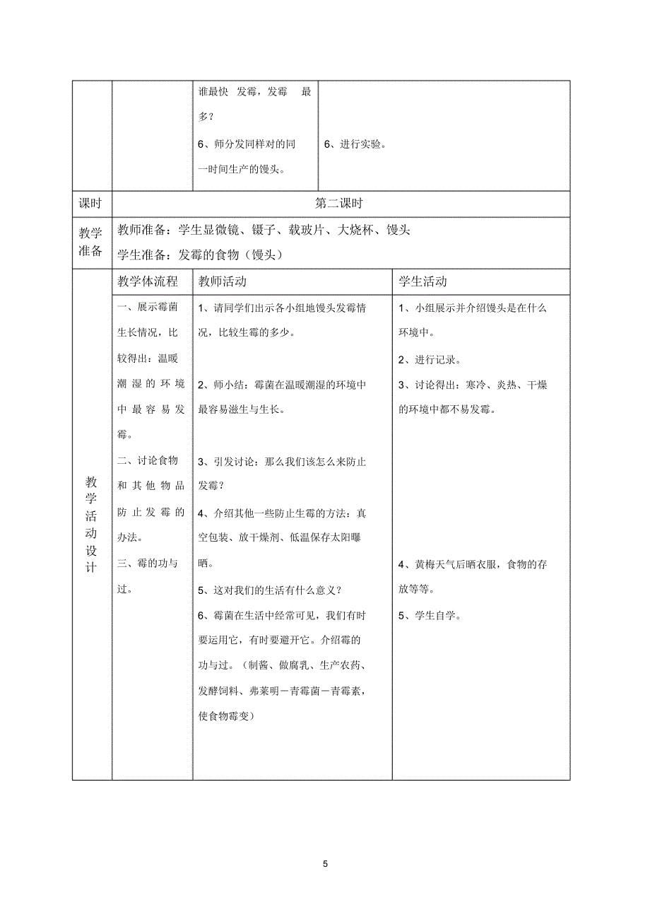 苏教版六年级小学科学上册教案表格式_第5页