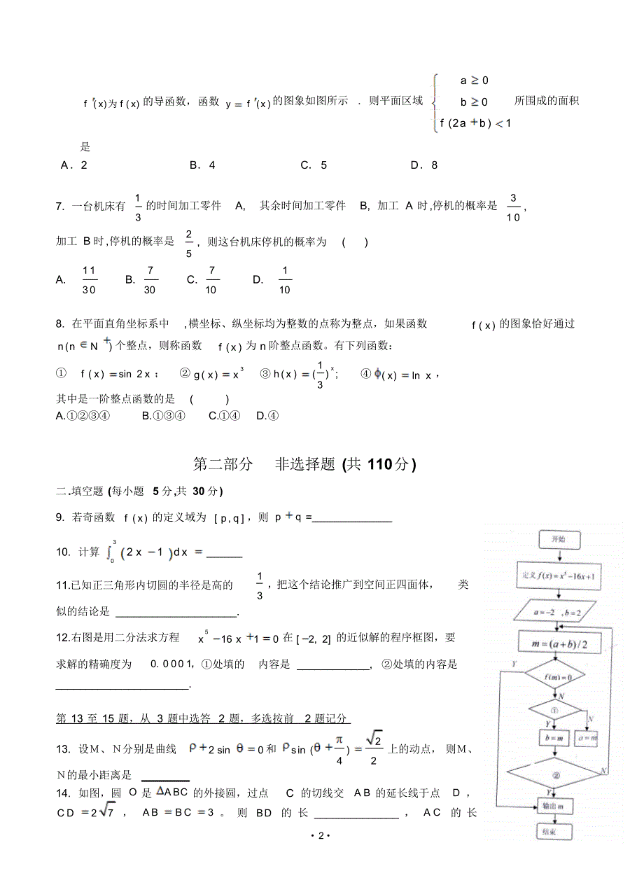 广东省韶关市2013届高三第三次调研考试数学(理科)试题_第2页