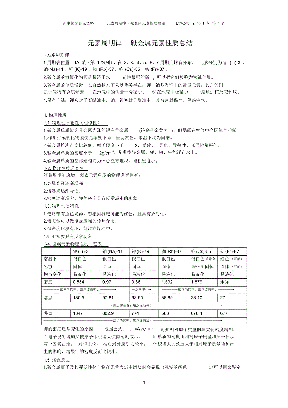 碱金属元素性质总结_第1页