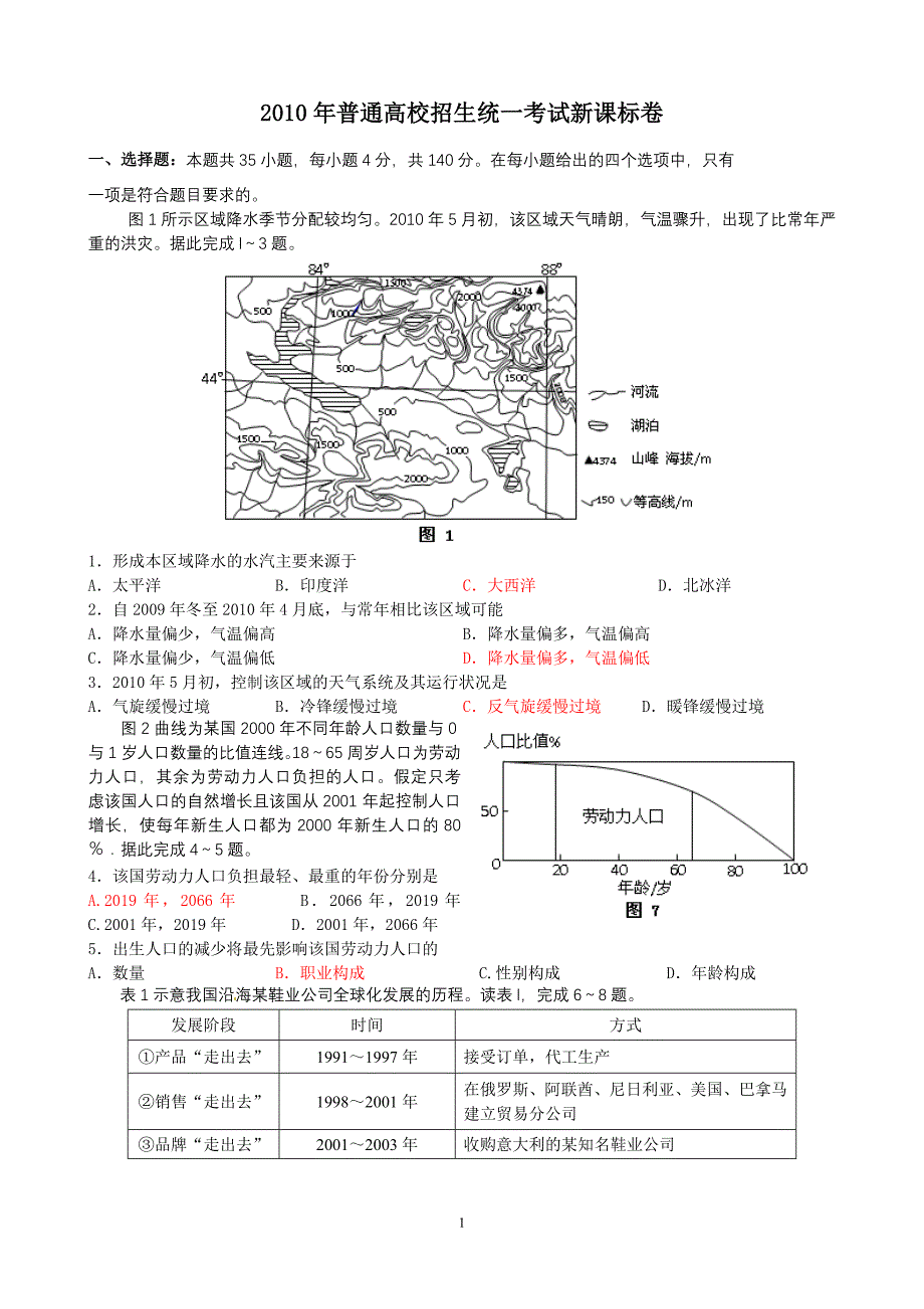 2010年普通高校招生统一考试新课标卷_第1页