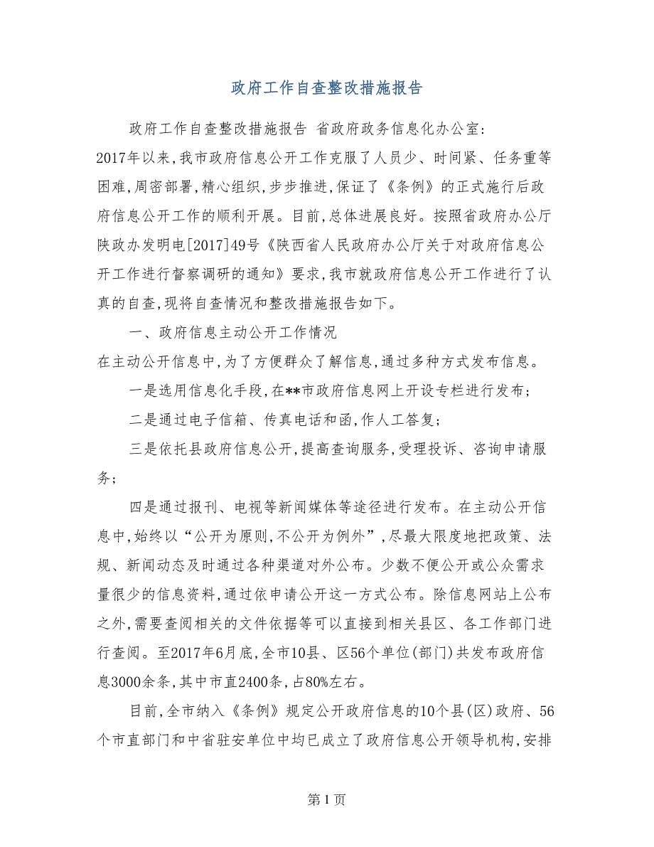 政府工作自查整改措施报告_第1页