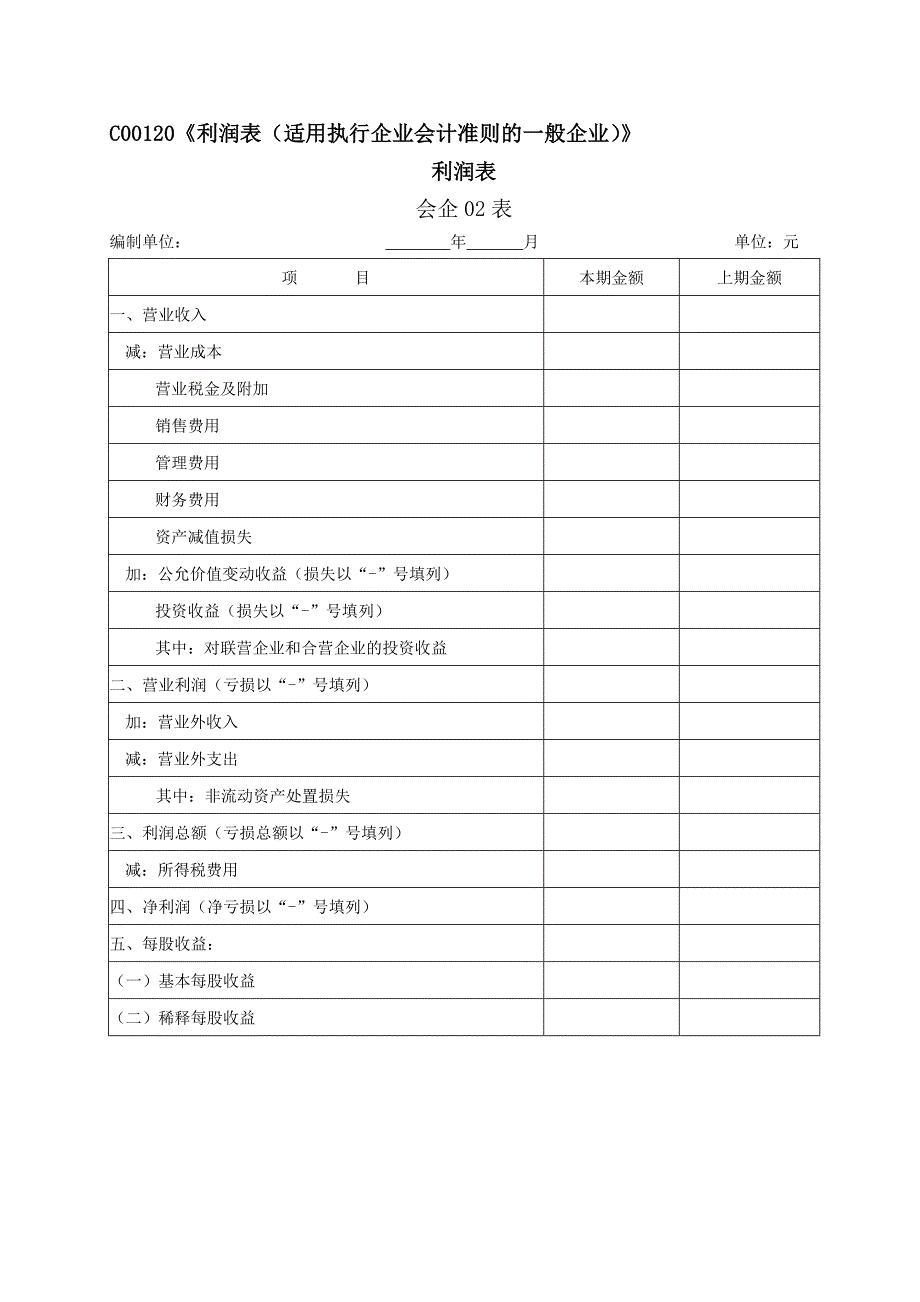 C00120《利润表（适用执行企业会计准则的一般企业）》_第1页