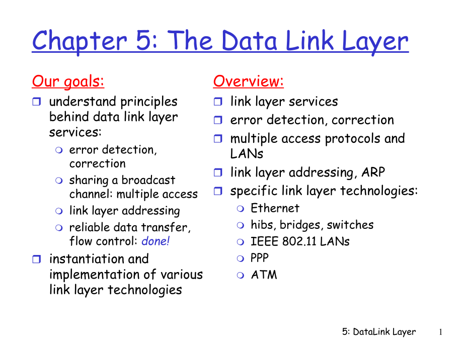 全套英文版《计算机网络》PPT电子课件教案-Chapter 5 The Data Link Layer_第1页