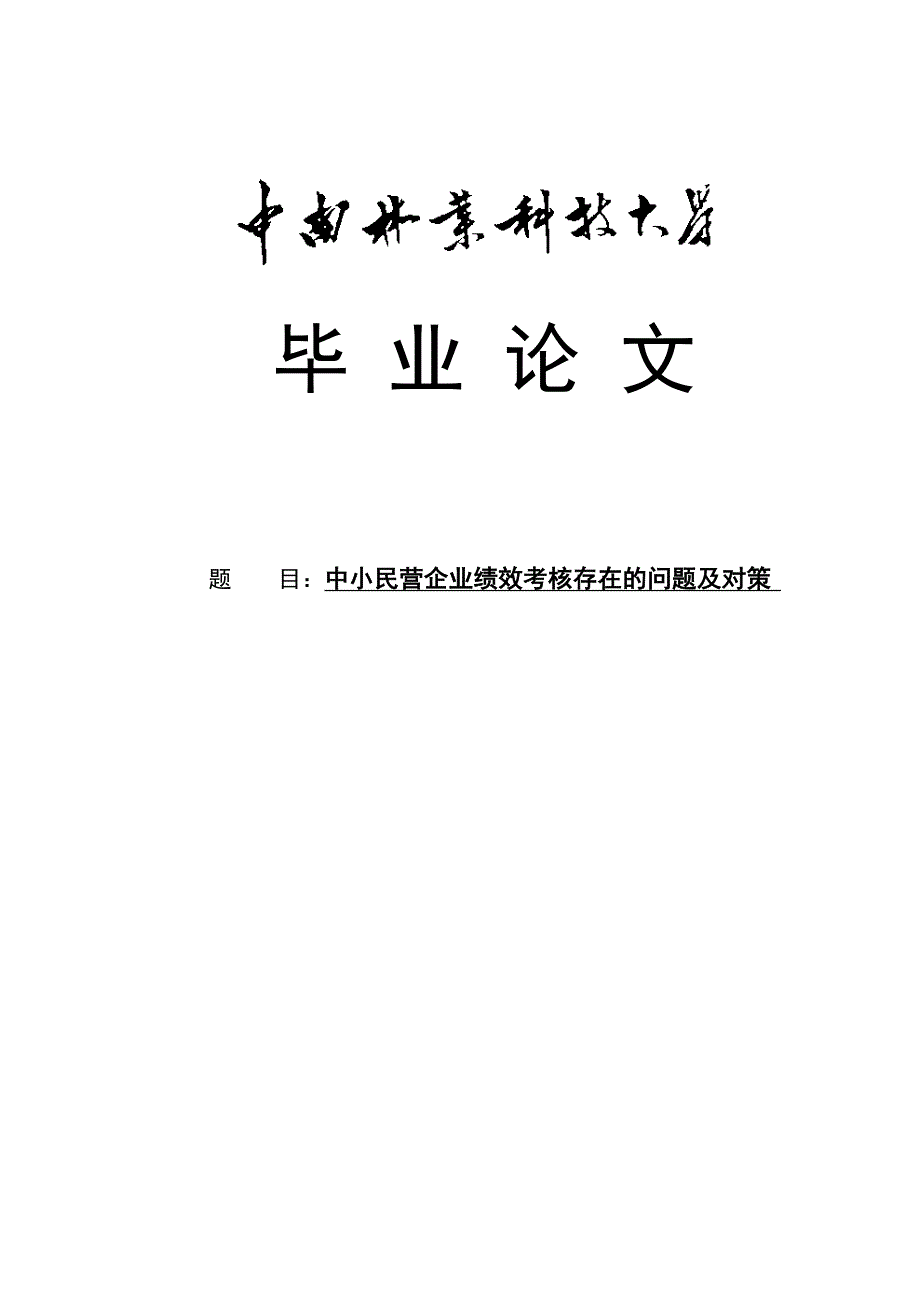 中小民营企业绩效考核存在的问题及对策本科毕业论文_第1页