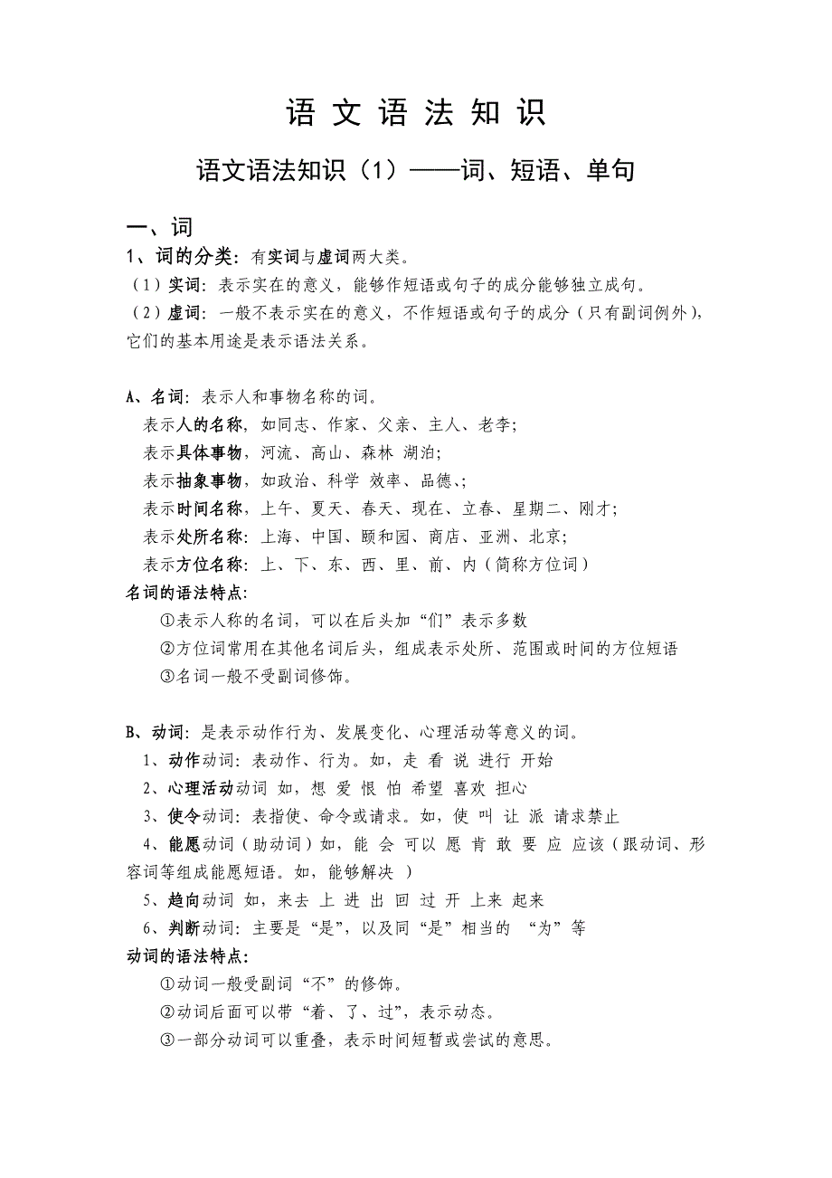 中学语文语法知识——词、短语、单句_第1页