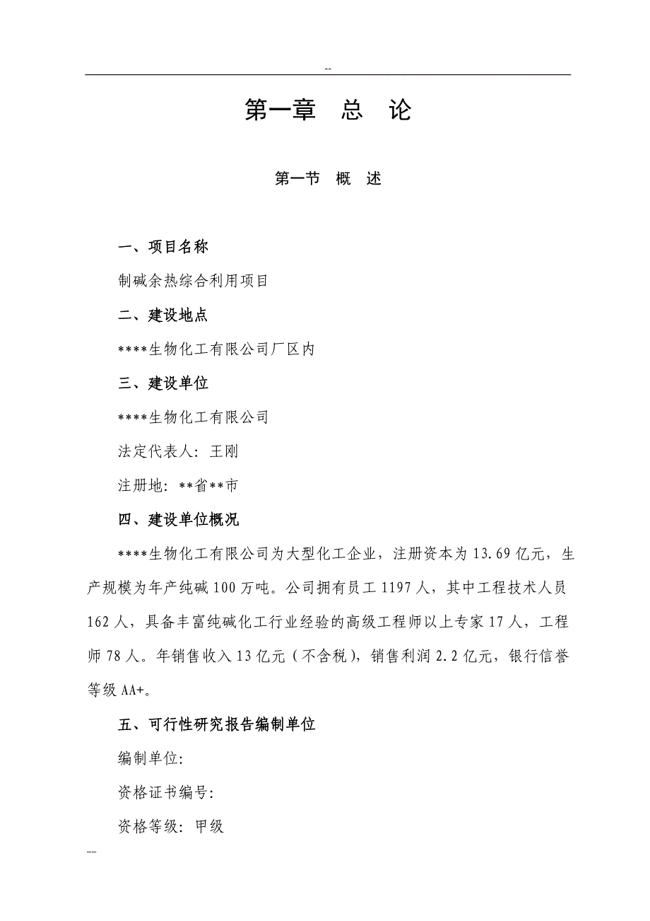 某化工厂制碱余热综合利用项目可行性研究报告_第1页