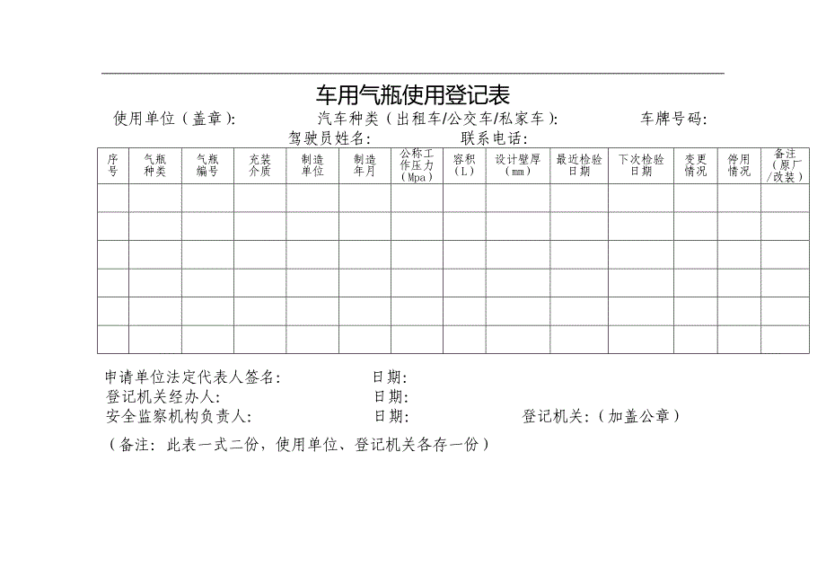 车用气瓶使用登记表_第1页