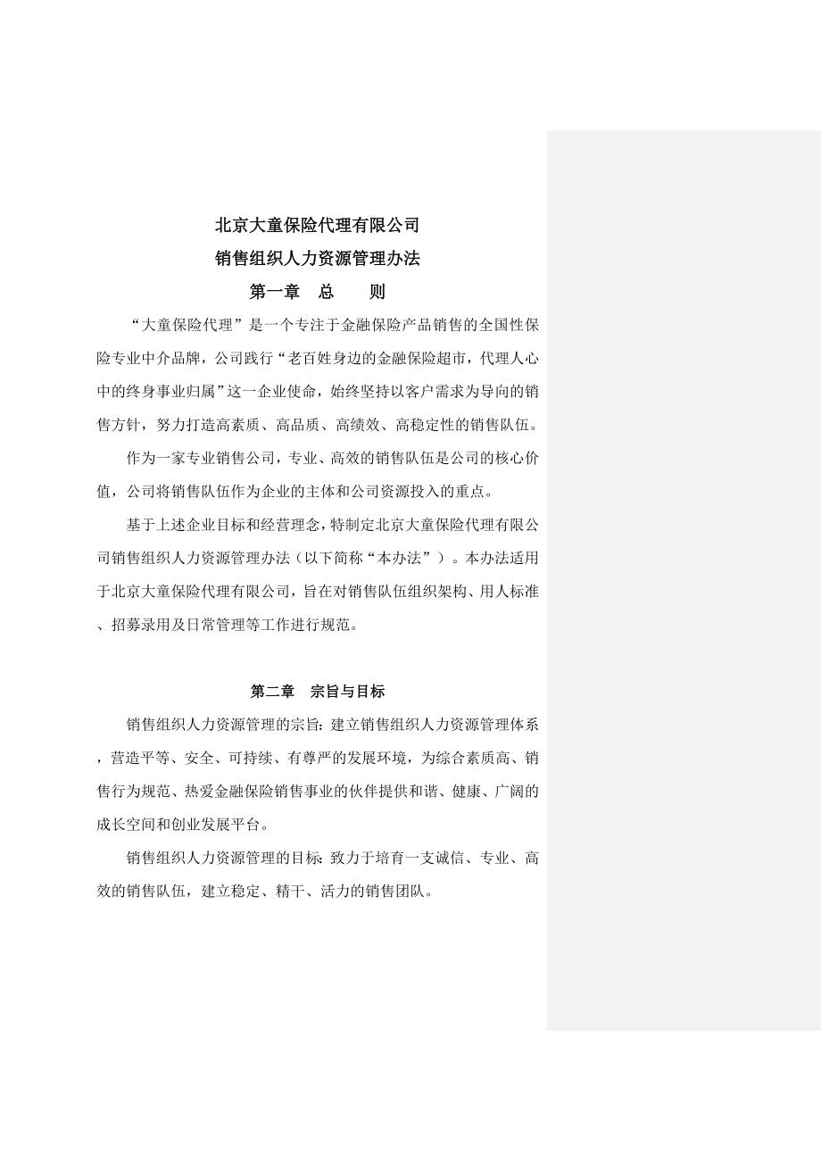 北京大童销售组织人力资源管理办法北京1112发文(基本法_第1页
