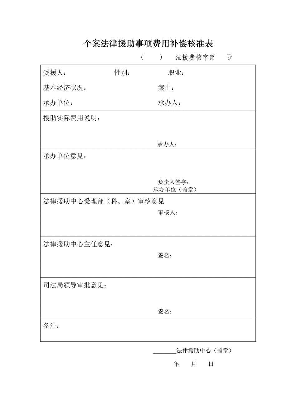 个案法律援助事项费用补偿核准表　_第1页