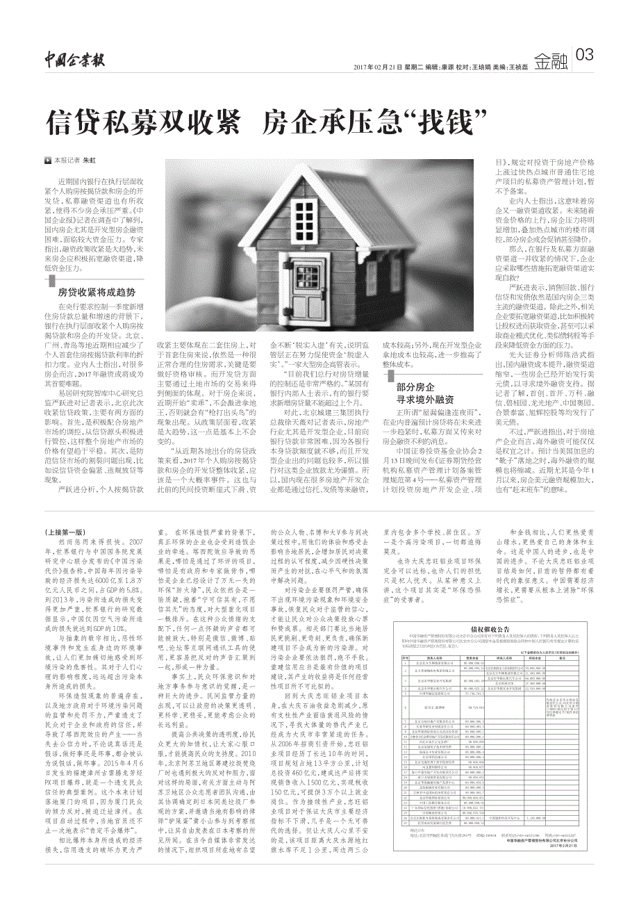 信贷私募双收紧房企承压急找钱_第1页