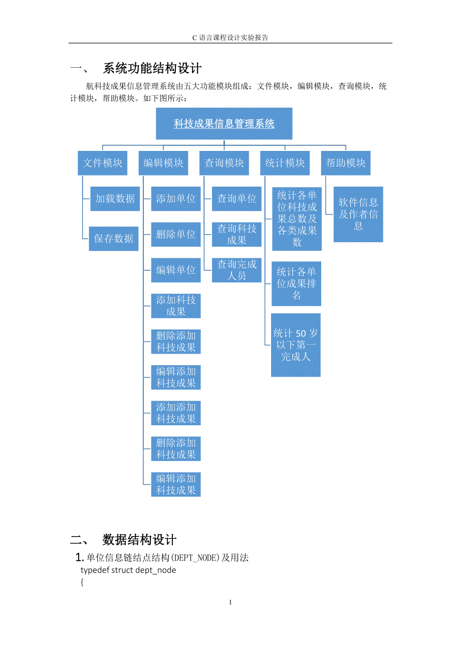 科技成果信息管理系统_大学C语言课程设计实验报告_第3页