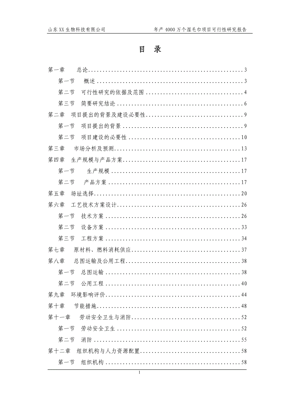 山东省某公司年产4000万个湿毛巾加工项目可行性研究报告_第1页