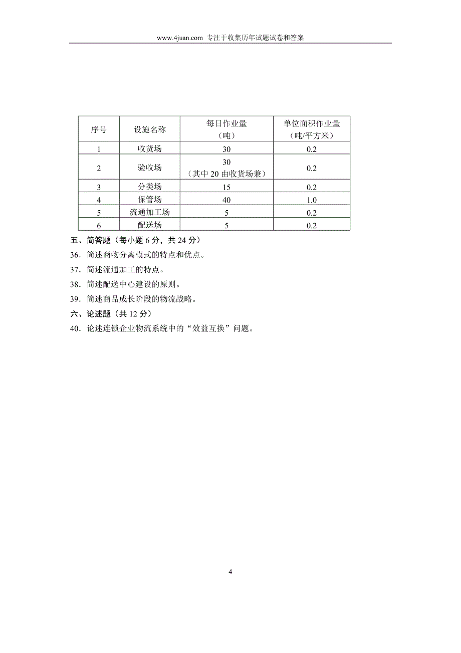 2005年7月连锁企业物流管理试题浙江自考_第4页