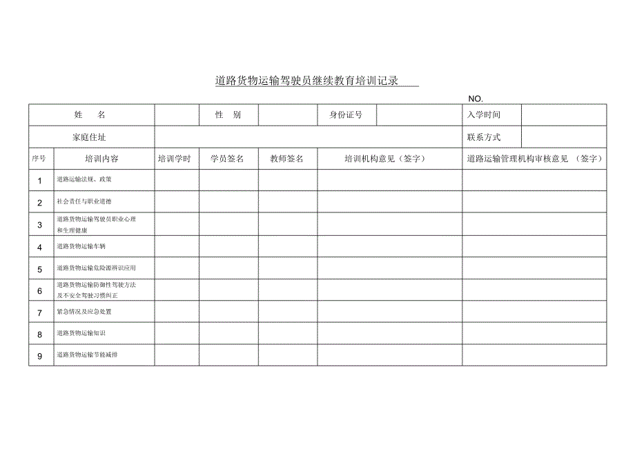 道路运输驾驶员继续教育培训登记表_第3页