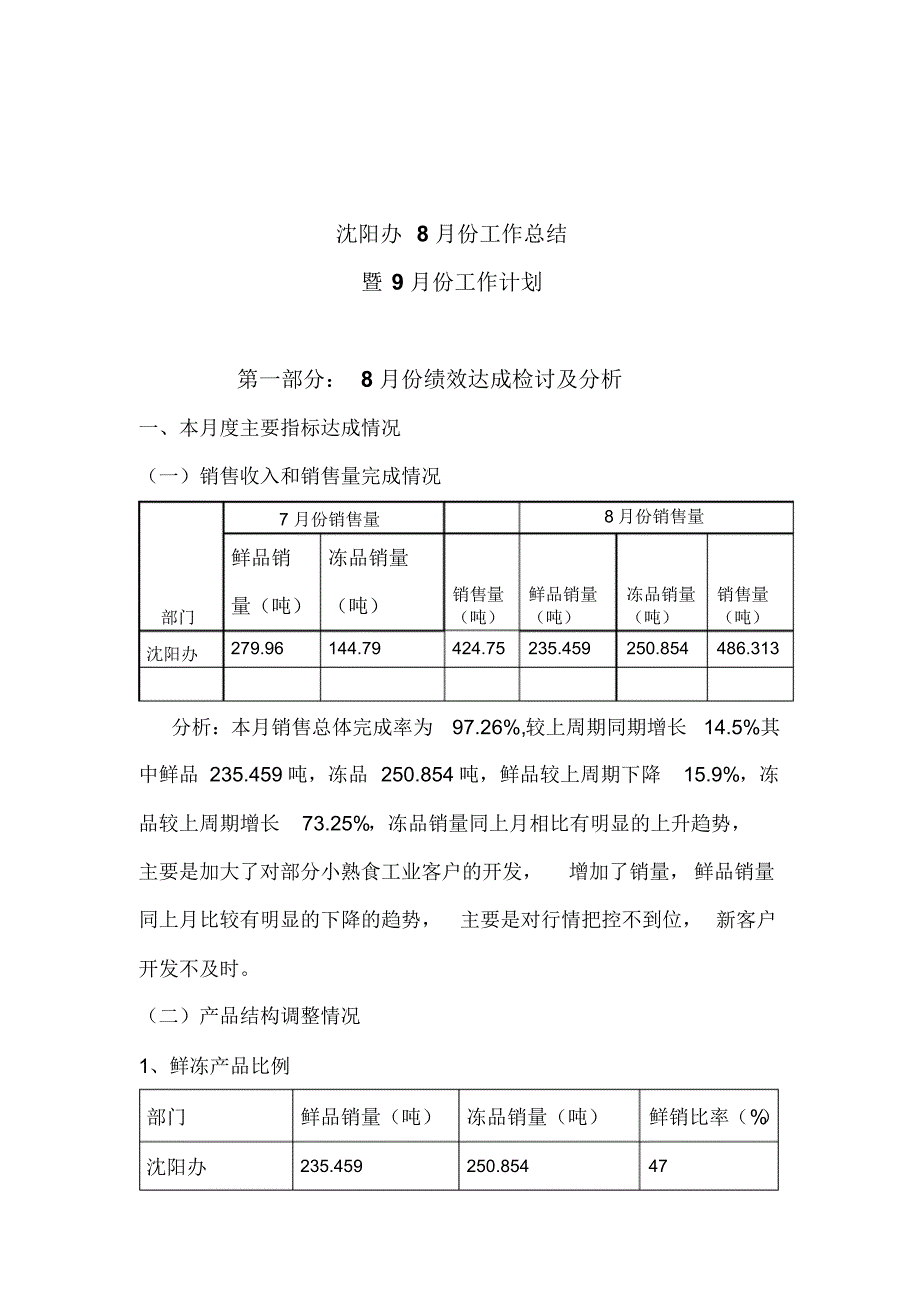 沈阳办销售7月份工作总结暨8月份计划_第1页