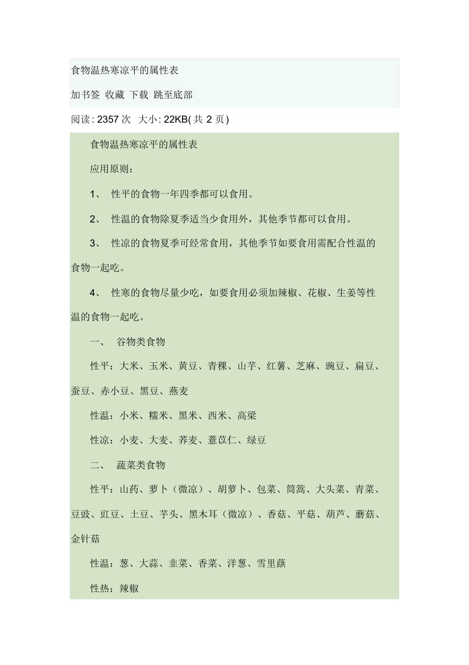食物温热寒凉平的属性表_第1页